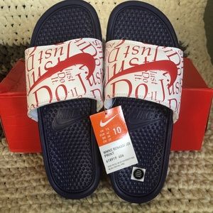 NWB Nike Benassi JDI print sandals Royal Blue/Red